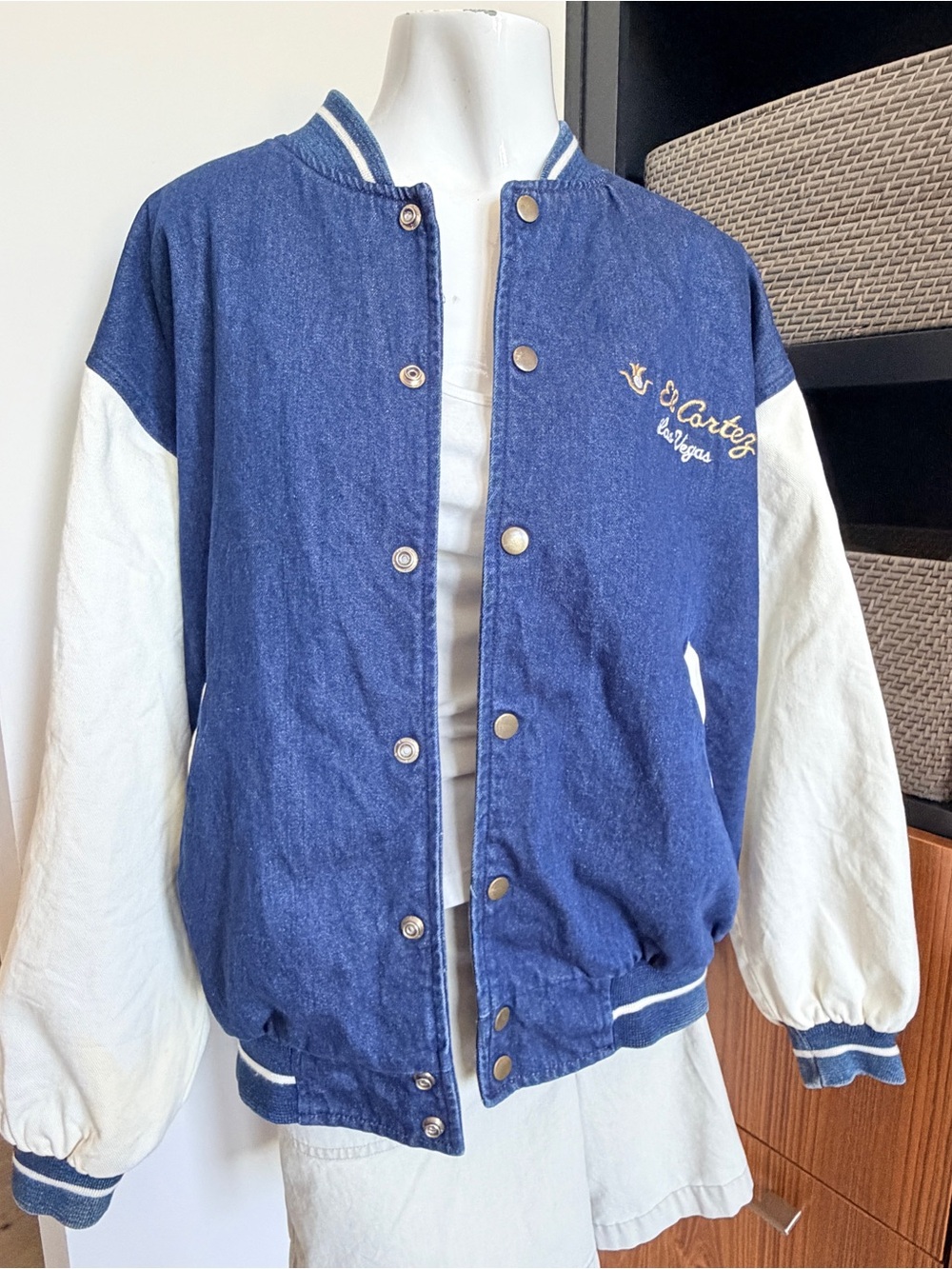 Vintage El Cortez Las Vegas Bomber Varsity Jacket USA XL Blue Snap Front Unisex